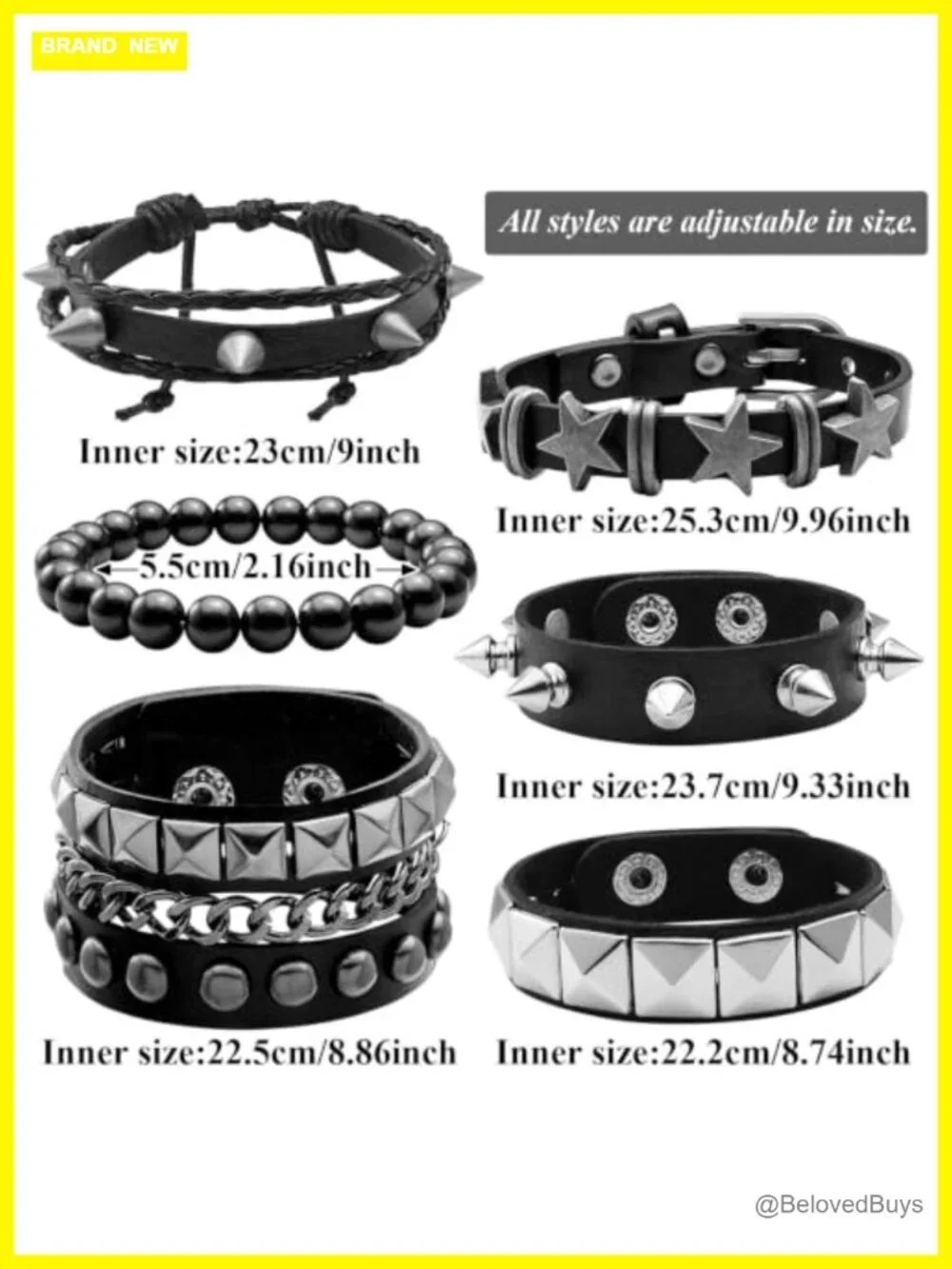 Punk Rock Spiked Studded Bracelet Set 6 Pc Alloy Faux Leather Cuff Wristband